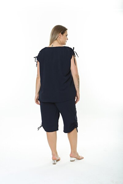 XL Modam Women's Large Size Ayrobin Fabric Navy Blue Capri Set