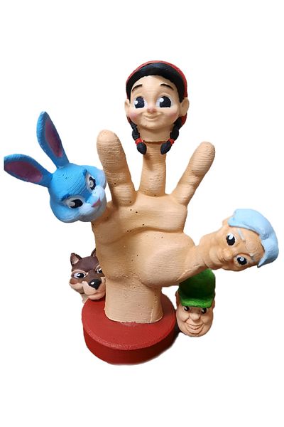 Uçaneller Kuklaevi Red Riding Hood Finger Puppet Set with Stand