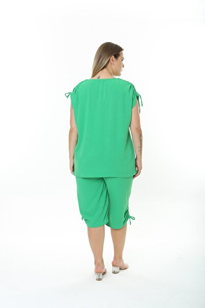 XL Modam Γυναικείο Σετ Αυρομπίν Υφασμάτινο Πράσινο Κάπρι Plus Size