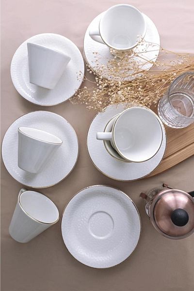 Glore Istanbul Cream 12 Pieces Tea Cup Set for 6 People