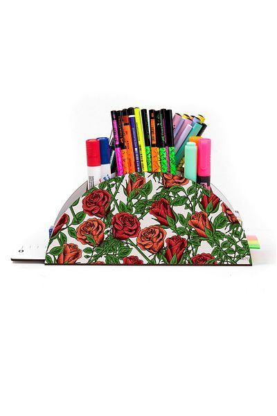 kutuTR Wooden Vip Pattern Series Rainbow Ruled Desktop Pen Holder Organizer Assembled Boxed