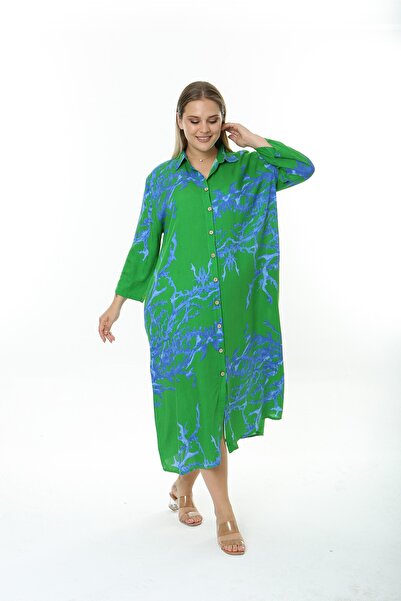 XL Modam ΓΥΝΑΙΚΕΙΟ ΜΕΓΑΛΟ ΜΕΓΕΘΟΣ υφασμένο ΒΙΣΚΟΖΕ ΠΡΑΣΙΝΟ ΜΠΛΕ ΠΟΥΚΑΜΙΣΟ ΦΟΡΕΜΑ