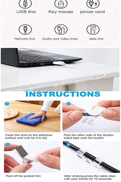 optana 20-Piece Transparent Adhesive Cable Holder Holder Wall Tile Glass Cable Stabilizer Organizer Clip