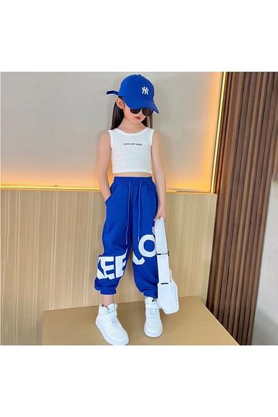 Keywest Digital Printed Cotton Sleeveless Keep Love Printed Summer Girls Crop Tracksuit Set