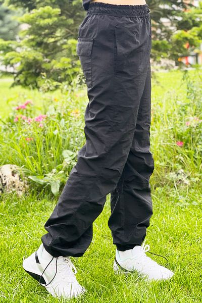 fmnbutik Girl's Parachute Fabric Adjustable Elastic Comfortable High Waist Loose Pocket Detail Cut Pants