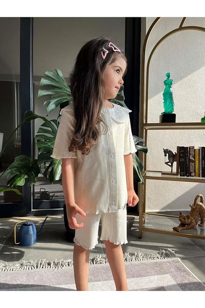 MİNİKO KİDS GIRL CASSORSE FITTED FRONT BUTTONED COLLAR LACE CAPRY TIGHTS SET