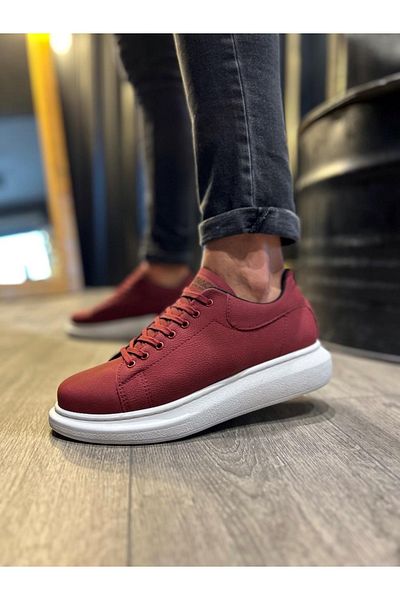 Paolo Zaccardi P045 Pantofi sport pentru bărbați, cu șireturi, cu talpă ortopedică înaltă/groasă, Bt Claret Red