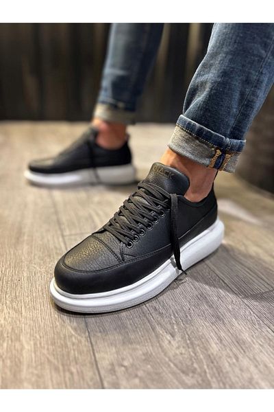 Paolo Zaccardi P814 Lace-Up High/Thick Orthopedic Sole Men's Sneaker Sports Shoes Bt Black