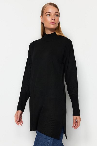 Trendyol Modest Pulover negru din tricotaje cu guler înalt TCTAW24AK00007