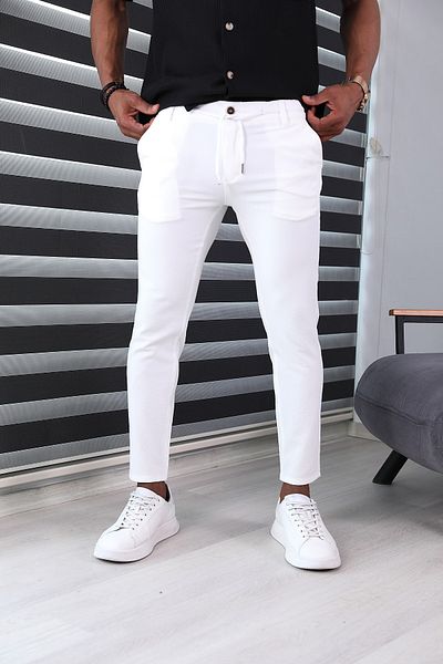 JACK CAPRİO Λευκό ανδρικό παντελόνι Jogger Slim Fit - με σωματίδια και προσαρμοσμένο σχέδιο