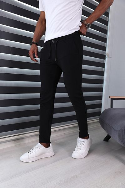 JACK CAPRİO Black Slim Fit Men's Jogger Pants - Particulated and Special Patterned