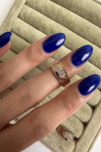 ringbox Gold Zirkon Lacivert Taşlı Ayarlanabilir Göz Model Kadın Yüzük
