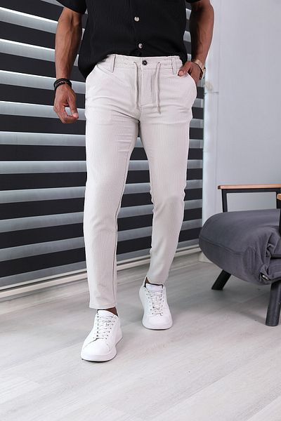 JACK CAPRİO Ανδρικό παντελόνι Jogger σε πέτρινο χρώμα με λεπτή εφαρμογή - με σωματίδια και ειδικό σχέδιο