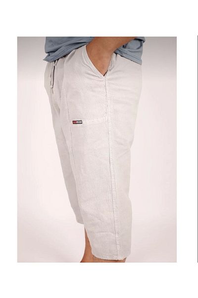 FATELLA Men's Soft Raw Cloth Elastic High Waist Comfortable Fit Natural Capri