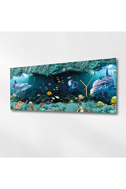 marpanya Yatay Yandan Saatli Sanat ve Doğa Temalı Cam Tablo 043