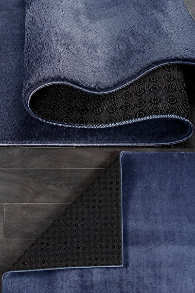 Teksev Relax Navy Blue Cut Runner Machine Washable Non-Slip Based Post Plush ...