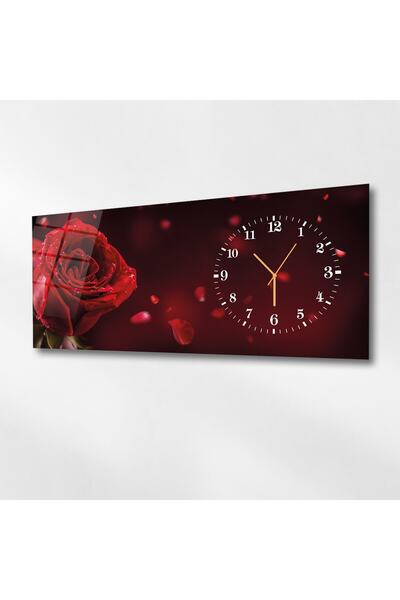 marpanya Yatay Yandan Saatli Sanat ve Doğa Temalı Cam Tablo 018