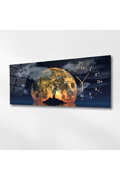 marpanya Yatay Yandan Saatli Sanat ve Doğa Temalı Cam Tablo 014