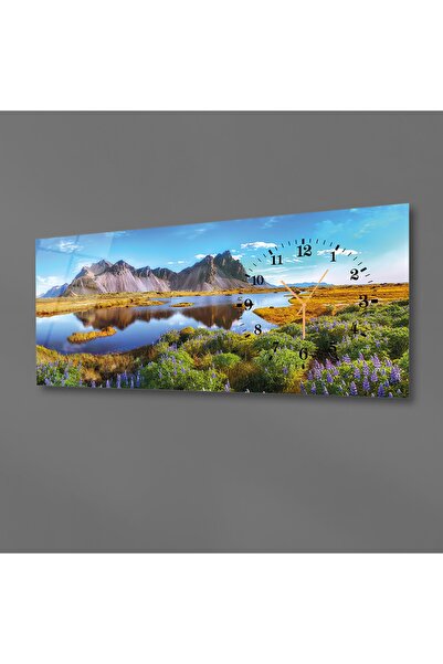 marpanya Yatay Yandan Saatli Sanat ve Doğa Temalı Cam Tablo 032