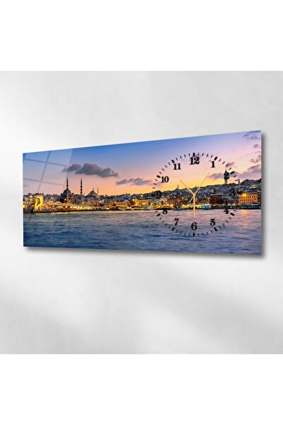 marpanya Yatay Yandan Saatli Sanat ve Doğa Temalı Cam Tablo 006
