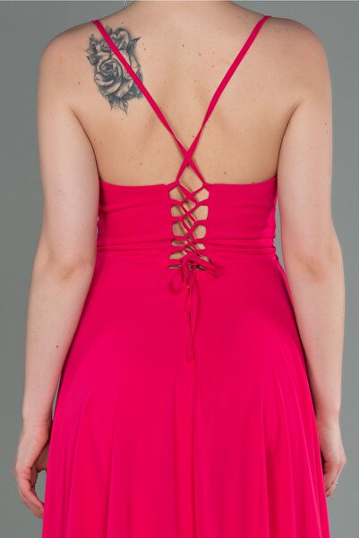 Abiyefon Fuşya Bacak Ve Sırt Dekolteli Şifon Abiye Abu1305