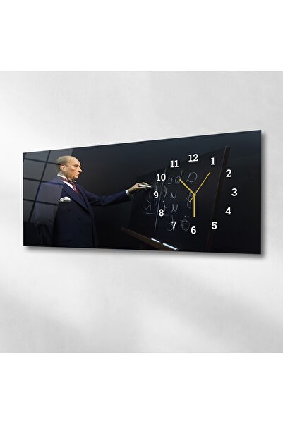 marpanya Yatay Yandan Saatli Vatan Temalı Cam Tablo 007