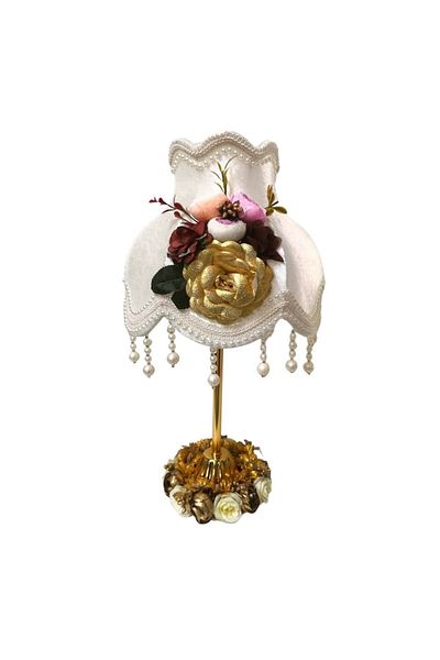 Dekovien Ecru Fabric - Velvet Covered Flower Patterned Lampshade