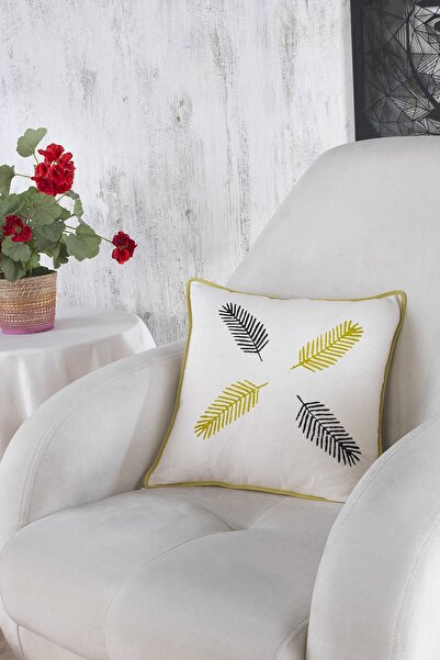 ÖDEL HOME وسادة رمي بطبعة أوراق خضراء ومطبوعة بالأحجار مقاس 40 × 40 سم