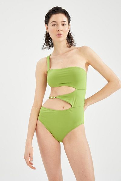 DeFacto Fall In Love Regular Fit One-Shoulder-Accessoire-Detail, flexibler, strukturierter Badeanzug
