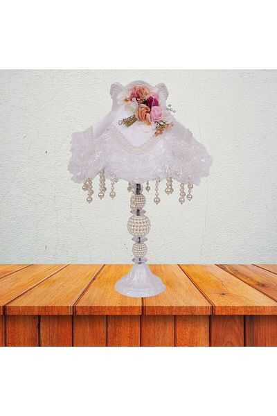 Dekovien Ecru Classic Lampshade - Flower Decorated Model