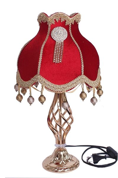 Dekovien Red Twisted Lampshade - Brooch Decorated Base