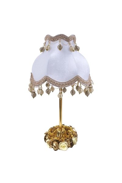 Dekovien Ecru Mink Velvet Covered Flower Decorated Fringe Lampshade