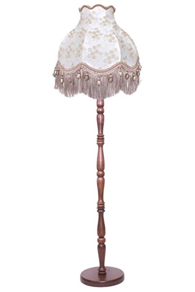 Dekovien Ahşap Ayak Vizon Gold Renk Kadife Kaplı Lambader Vintage Model