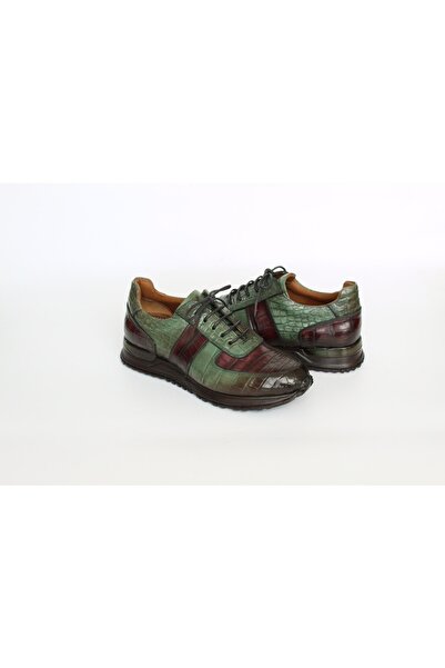 Murat Erbaş Hakiki Timsah Derisi Yeşil & Bordo Sneaker