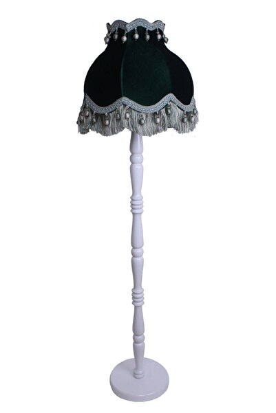 Dekovien Kumaş Kaplama Ahşap Ayak Lambader Zümrüt Yeşil