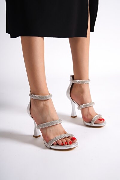 Modabuymus Pantofi de seara cu platforma cu toc cu trei benzi de culoare argintie - Fenox