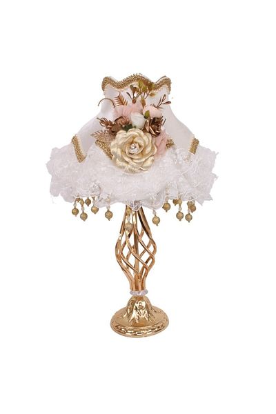 Dekovien Ecru Gold Classic Model - Flower Decorated Lampshade