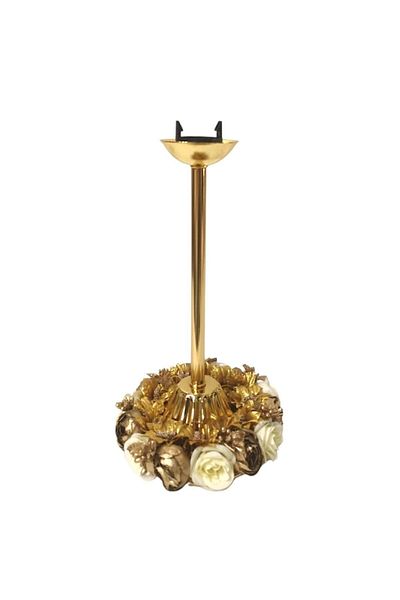 Dekovien Gold Colored Ecru Fabric - Velvet Covered and French Lace Lampshade