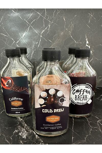COLDBREWTREND زجاجة تقديم 6 قطع - مع ملصقات - غطاء مانع للتسرب