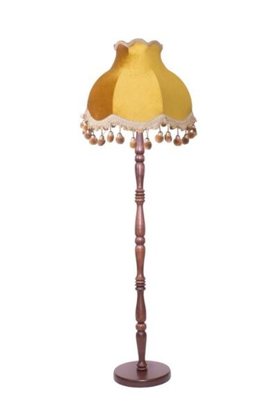 Dekovien Ahşap Ayak Hardal Renk Kadife Kaplı Lambader Vintage Model