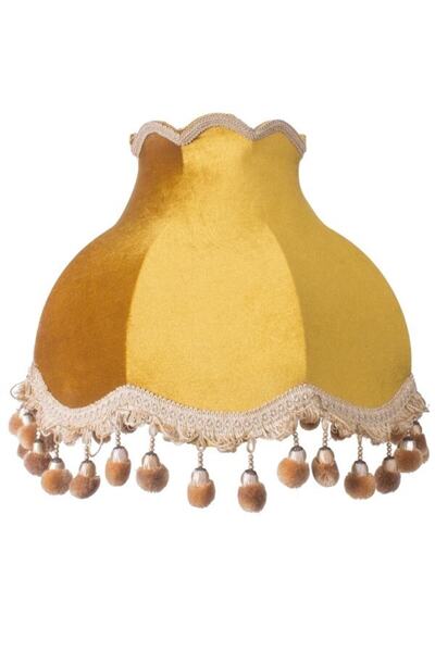 Dekovien Ahşap Ayak Hardal Renk Kadife Kaplı Lambader Vintage Model