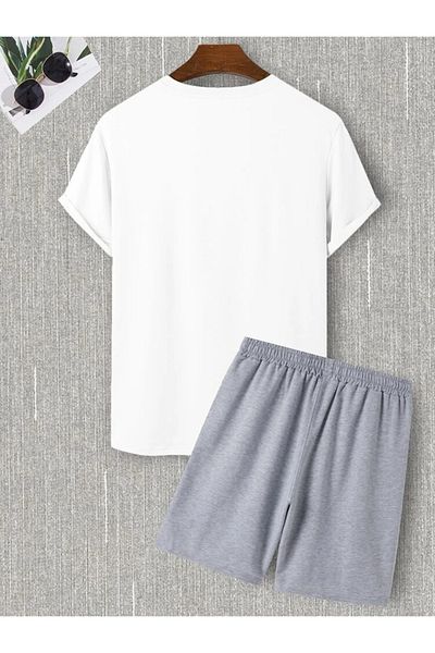 Relax family xf Men's Summer Black and White T-shirt Top and Bottom Set with Shorts