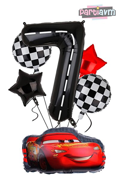 PARTİAVM مجموعة بالونات لايتنينج ماكوين مع بالونات أرقام سوداء (CARS)