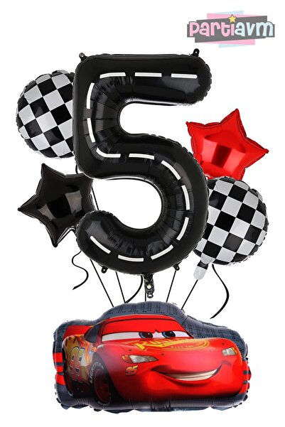 PARTİAVM مجموعة بالونات لايتنينج ماكوين مع بالونات أرقام سوداء (CARS)