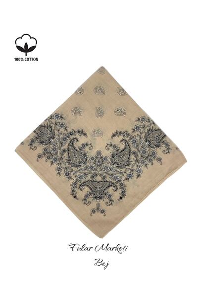 Fular Marketi Beige Crush Patterned Promotion - Add 4 Pay 3, 100% Cotton