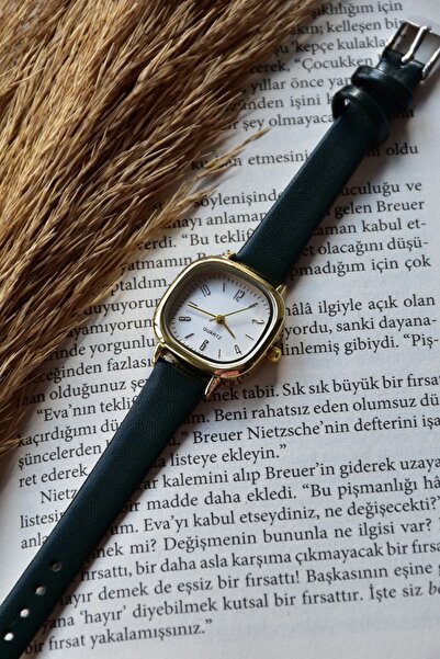 QUARTZ Minimal Vintage Dark Green Rose Gold Leather Wristwatch