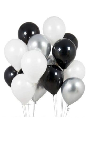 FOKUL 20 Pieces Metallic Pearlescent White-Black-Silver Grey Helium Flying Ba...