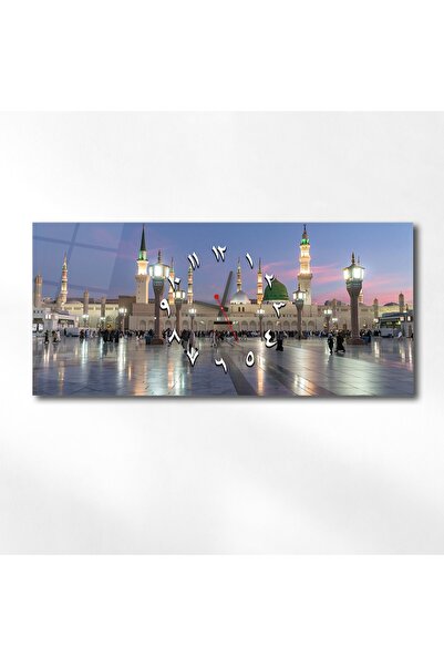marpanya Yatay Ortadan Saatli Dini Temalı Cam Tablo 069