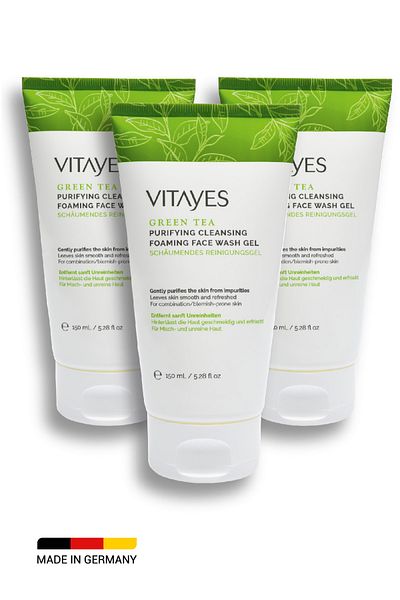VITAYES Face Washing Gel Advantageous Triple Set with Green Tea Extract Deep Cleansing for Acne Prone Skin