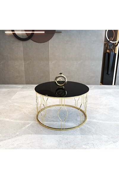 Lion Lioon Art Ovaltelli Gold Metal Ayaklı Temperli Cam Orta Sehpa